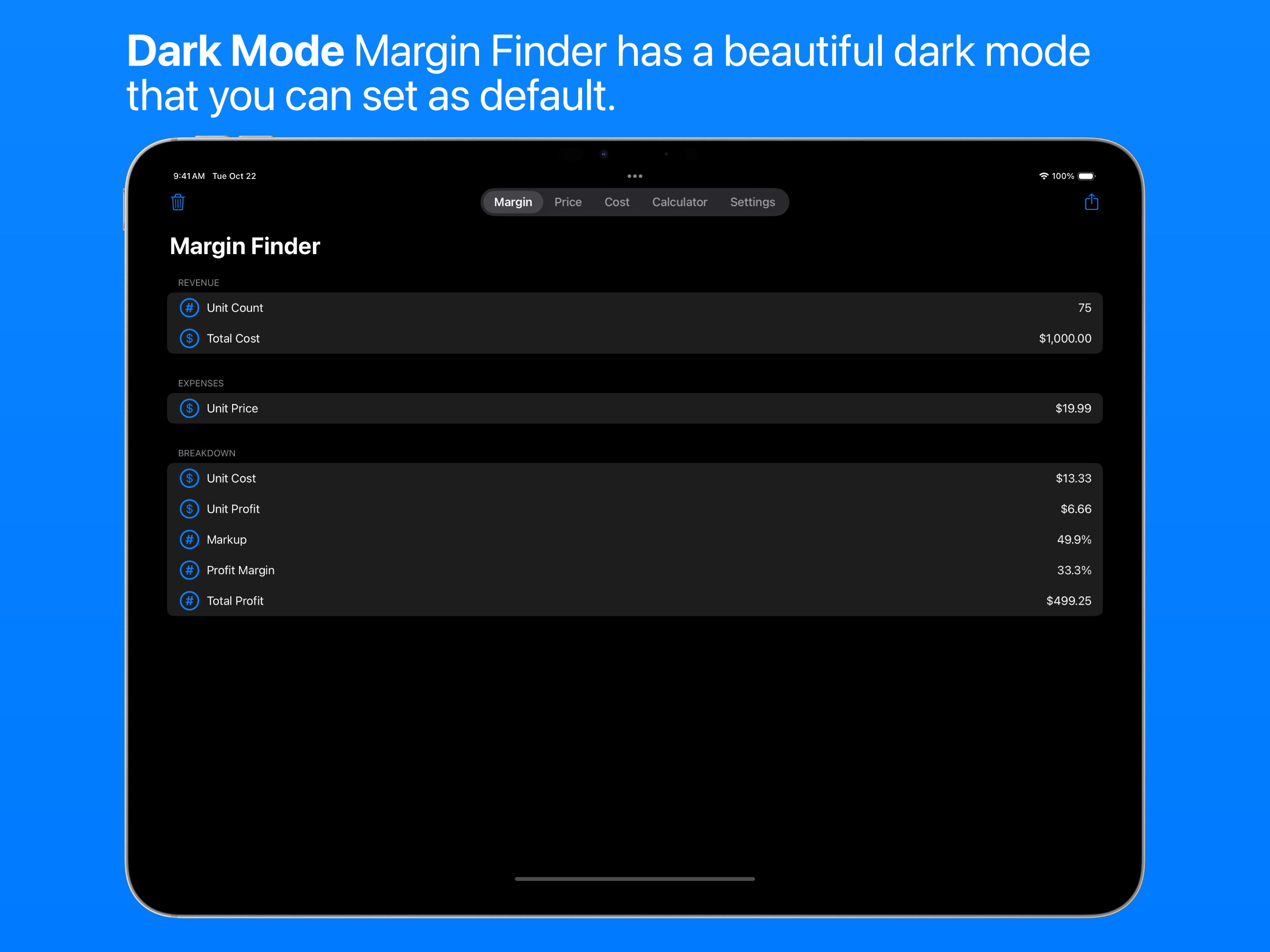 Margin Finder Dark Mode on iPad